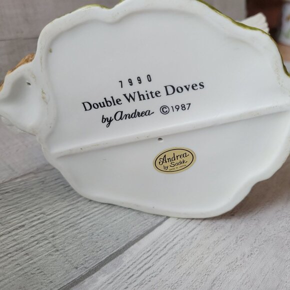 1990 Andrea By Sadek Double White Doves Figurine On Branch With Flowers Porcelai - Picture 4 of 7